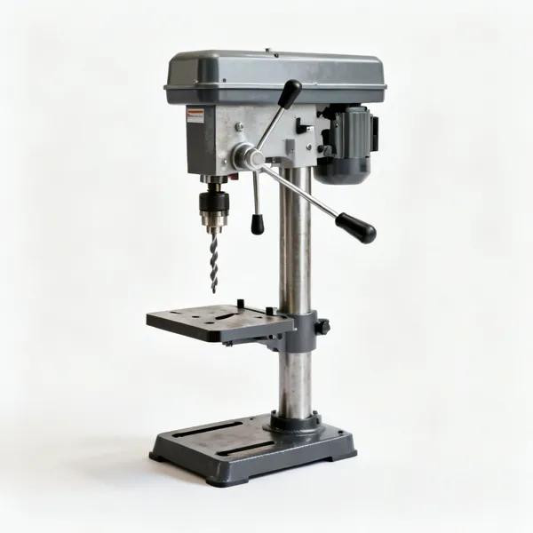 A bench mounted metalworking drill press