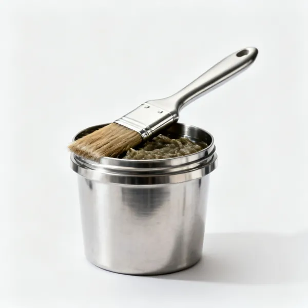A tub of stainless pickling paste with a brush