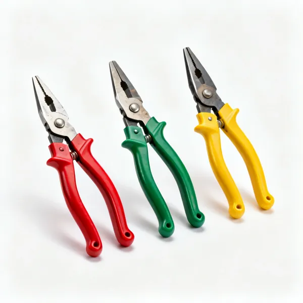 Three pairs of tin snips in red green and yellow