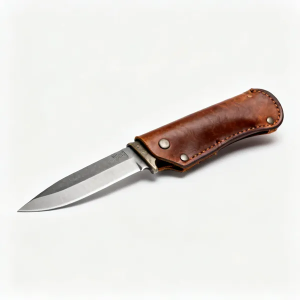 Fixed blade knife: A fixed blade bushcraft knife with a leather sheath