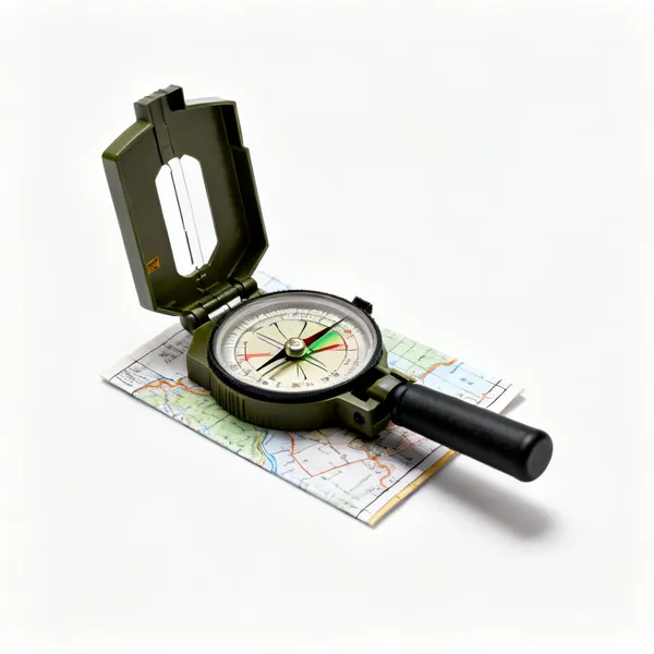 Compass & map: A baseplate compass on a map