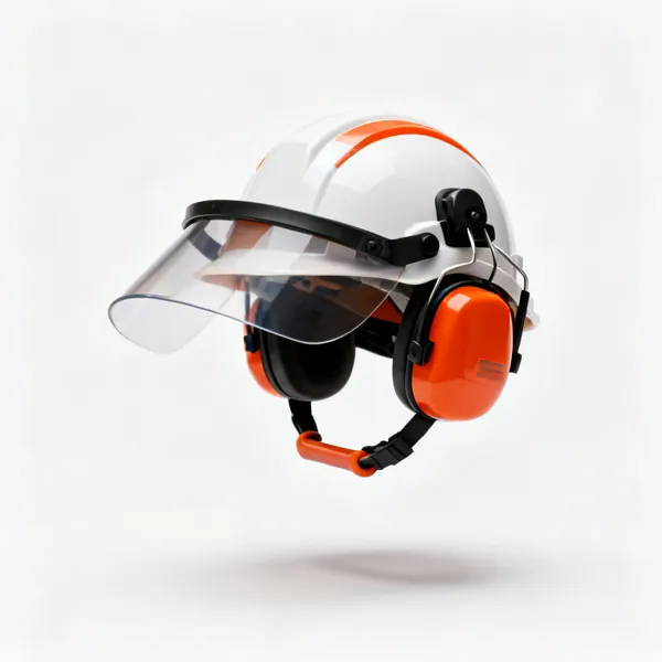 A forestry helmet with visor and ear defenders