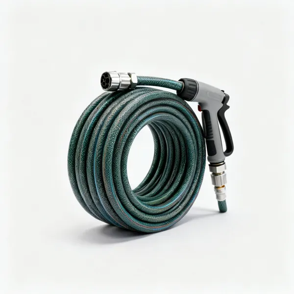Hose & fittings: A coiled garden hose with fittings