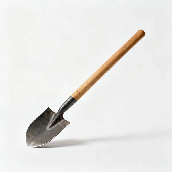 A mattock with a wooden handle