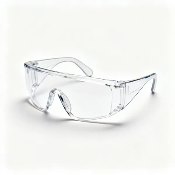 A pair of clear safety glasses