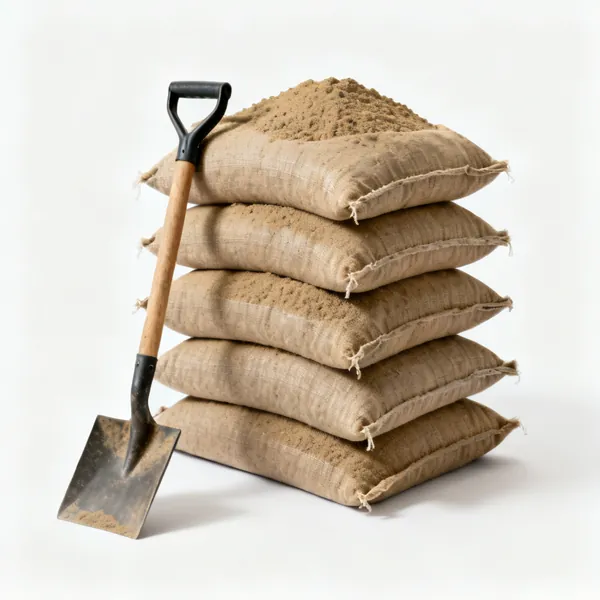 Stacked filled sandbags