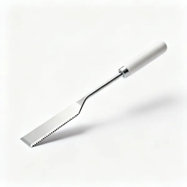 Carpet tucker: A thin flat carpet tucking tool with a bevelled blade and a handle