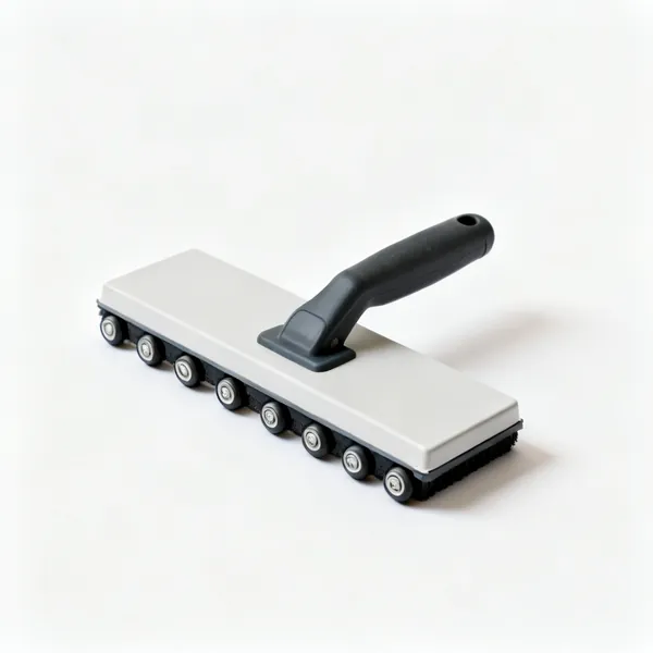 A rectangular paint edging pad with small guide wheels along one edge
