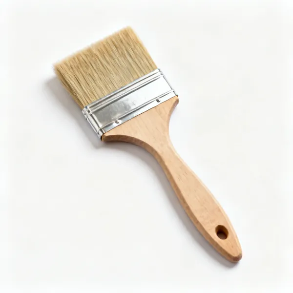 Flat trim brush: A flat square cut paint brush 50mm wide with a wooden handle