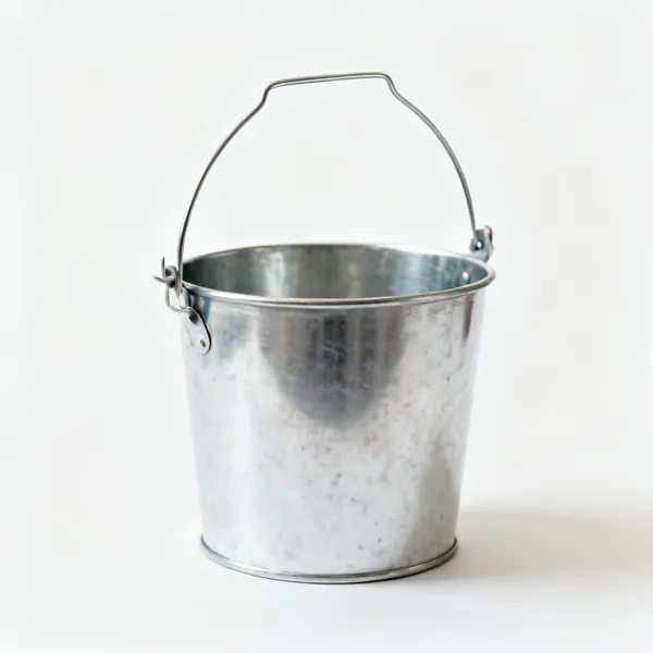 A metal paint kettle pot with a wire handle