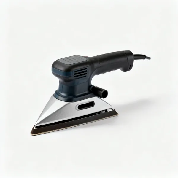 A triangular detail sander with a pointed pad and a dust port