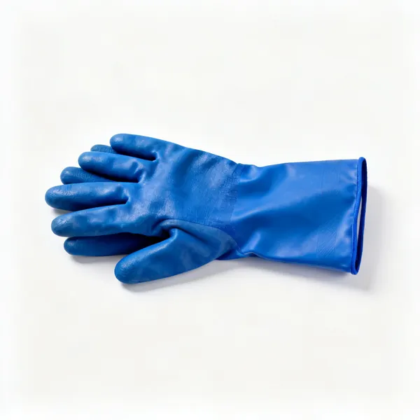 Chemical gloves: A pair of thick blue chemical resistant gauntlet gloves