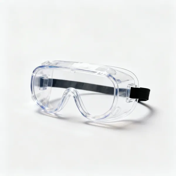 A pair of sealed clear chemical splash goggles