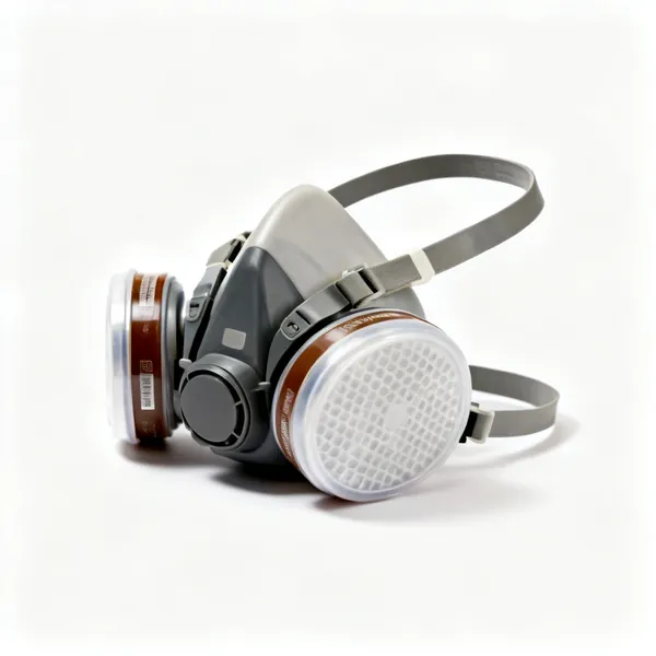 A half face respirator mask with two filter cartridges