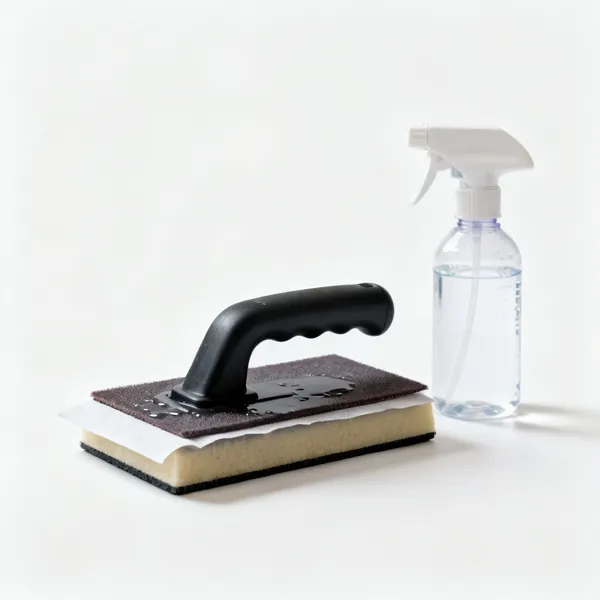 Wet sanding block: A rubber sanding block with wet abrasive paper and a water spray bottle