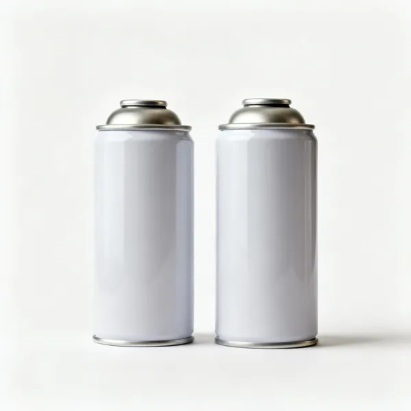 Aerosol cans: Two aerosol spray paint cans with caps removed