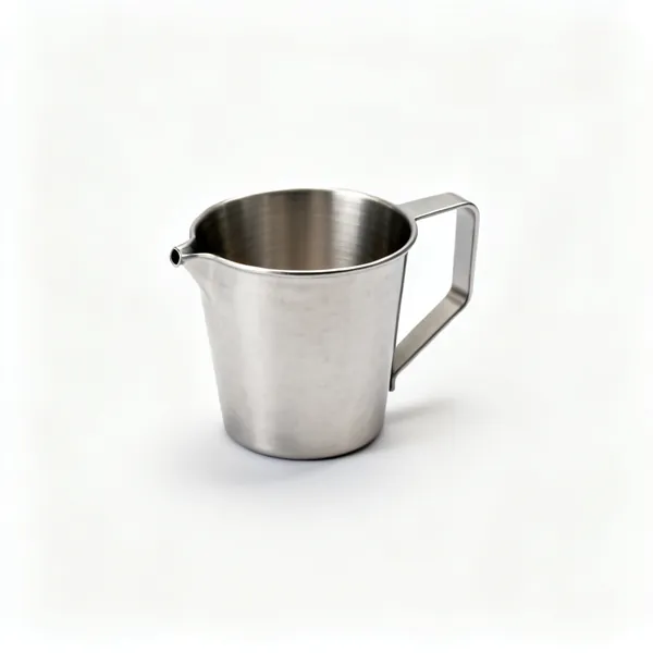 Viscosity cup: A metal viscosity flow cup with a handle and a small orifice