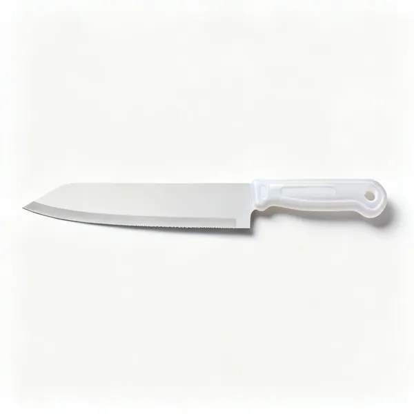 A wide stiff bladed broad knife with a plastic handle