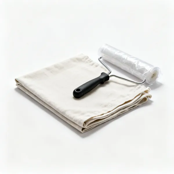 Dust sheets: A folded canvas dust sheet with a rolled plastic sheet beside it