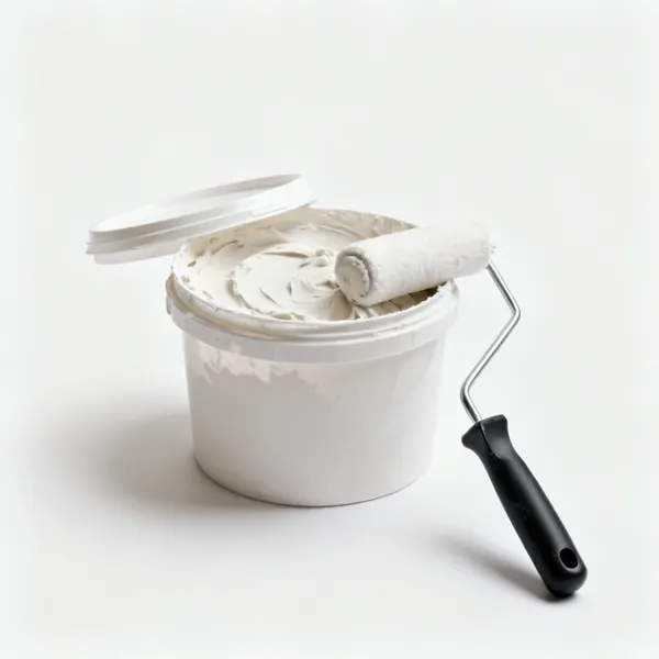 A tub of ready mixed wall filler with the lid off