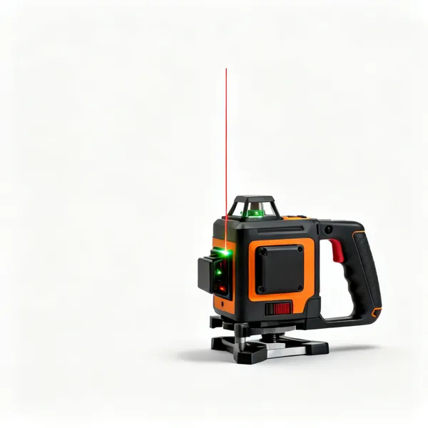 A self levelling cross line laser level projecting a vertical line