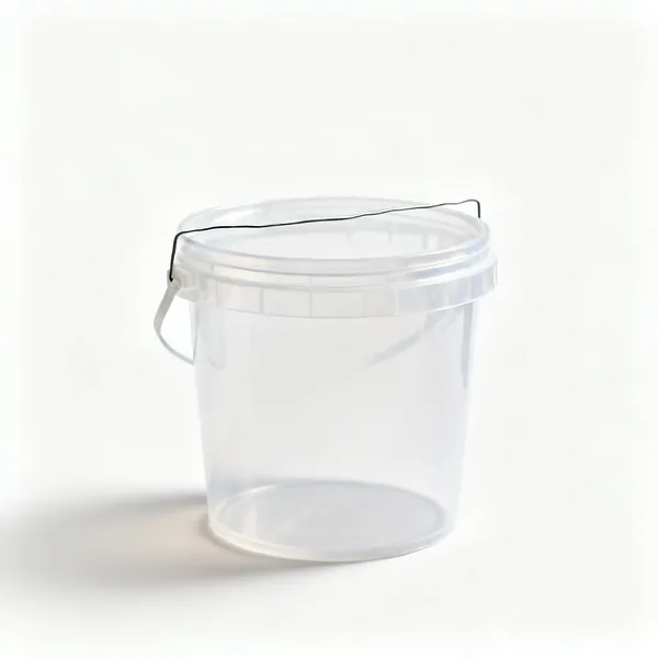 A plastic paste bucket with a wire stretched across the top