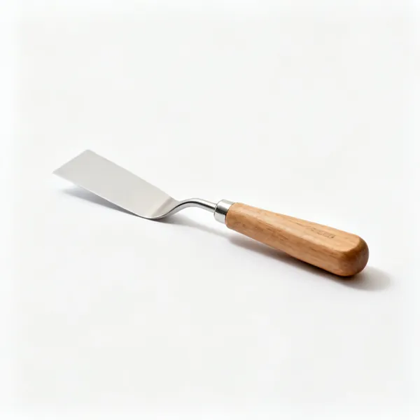 A filling knife with a flexible flat blade and a wooden handle