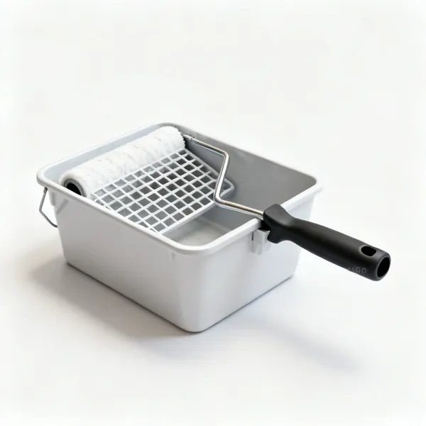 A deep paint scuttle bucket with a roller grid