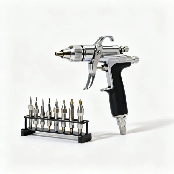 Spray tips: A set of paint sprayer tips in a rack