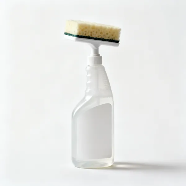 A bottle of sugar soap cleaning solution with a sponge
