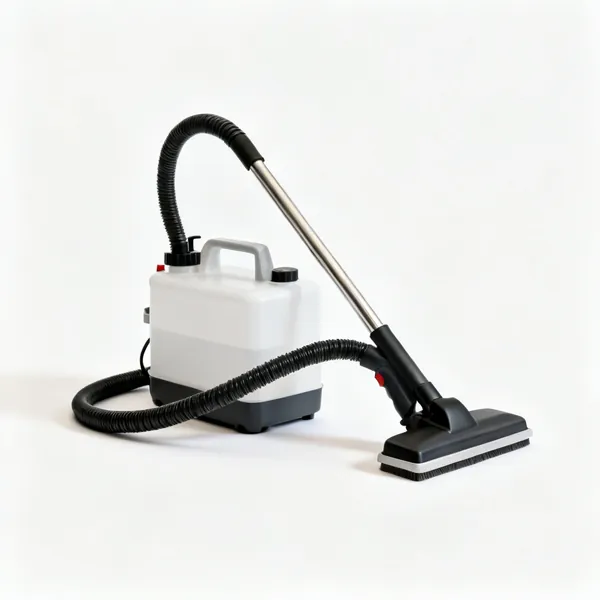 A wallpaper steamer with a tank, hose and steam plate