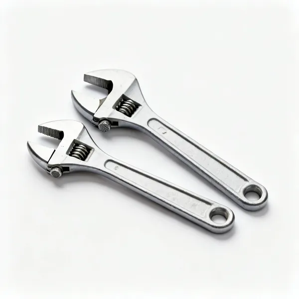 Two adjustable spanners of different sizes with knurled adjusting screws