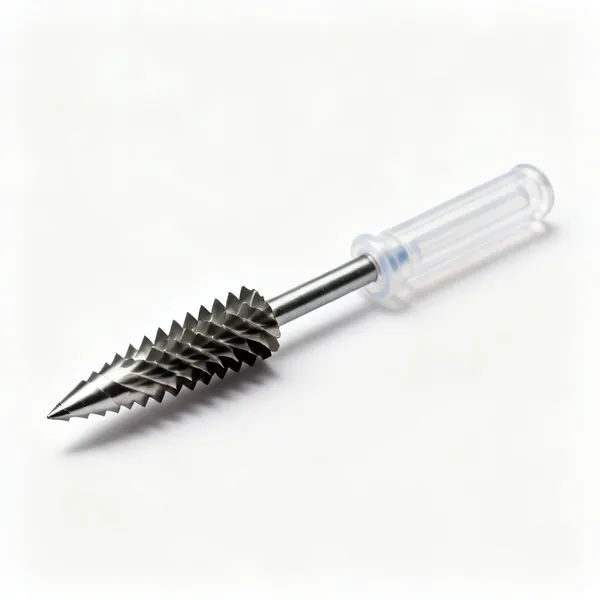 A pipe deburring reamer with a conical fluted blade and a plastic handle