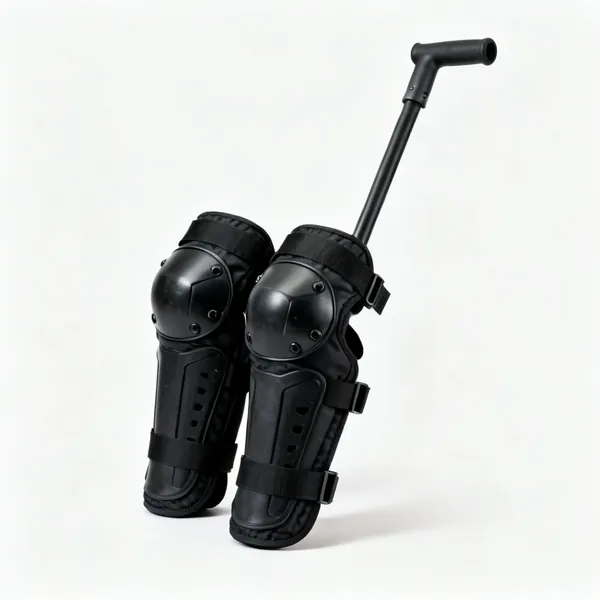 A pair of black work knee pads with elastic straps and hard caps