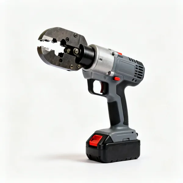 A battery powered press tool for pipe fittings with a crimping jaw