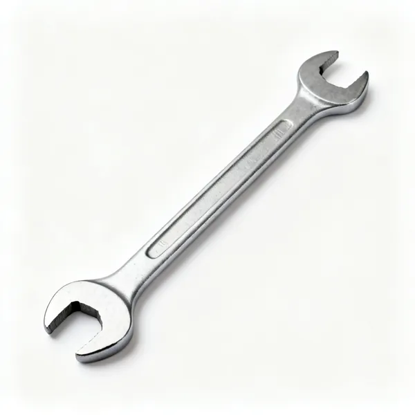 A long thin steel radiator spanner with open ends of two sizes