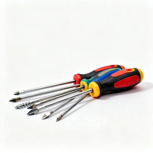 Screwdriver set: A set of screwdrivers with different tips and coloured moulded handles