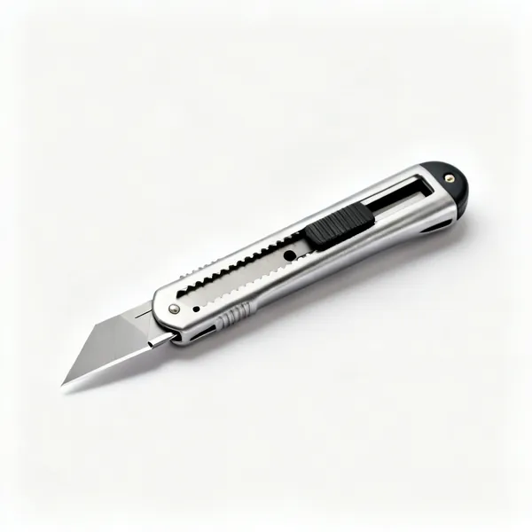 A metal bodied utility knife with a retractable trapezoid blade