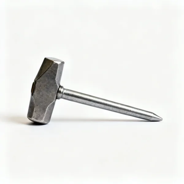 Bull pins: A large heavy tapered steel bull pin with a struck head
