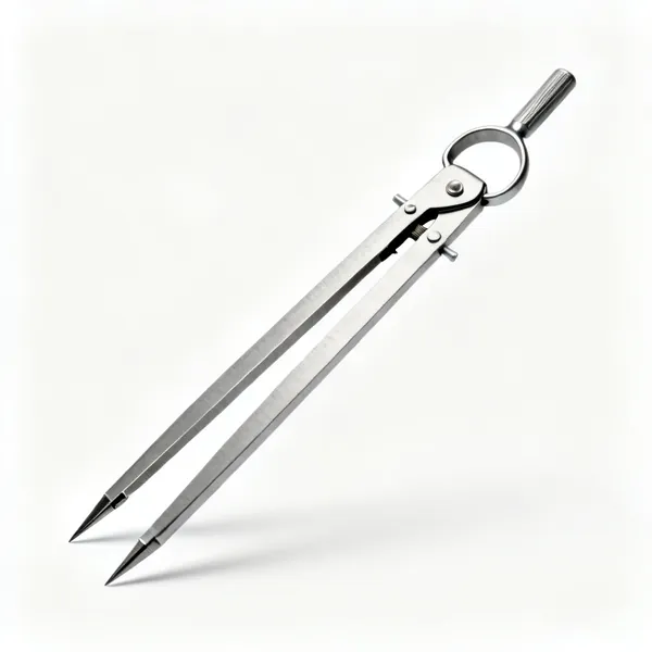 Large dividers: A pair of large steel dividers with two long straight pointed legs and an arc adjuster