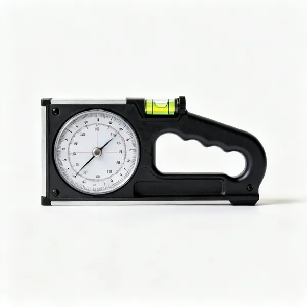 Pipe fitter's protractor: A magnetic pipe fitters protractor with a round dial and a level vial