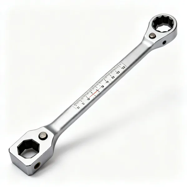 A large click type torque wrench with a calibrated handle scale and square drive