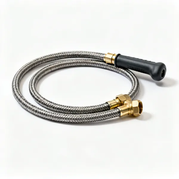 Flexible tap connectors: A pair of braided flexible tap connector hoses with brass nuts
