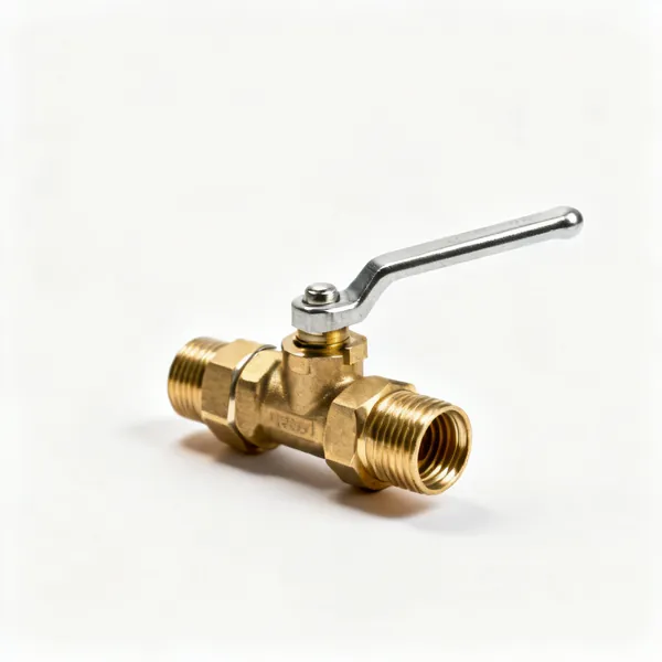 A pair of brass slotted screwdriver operated isolating valves with compression ends