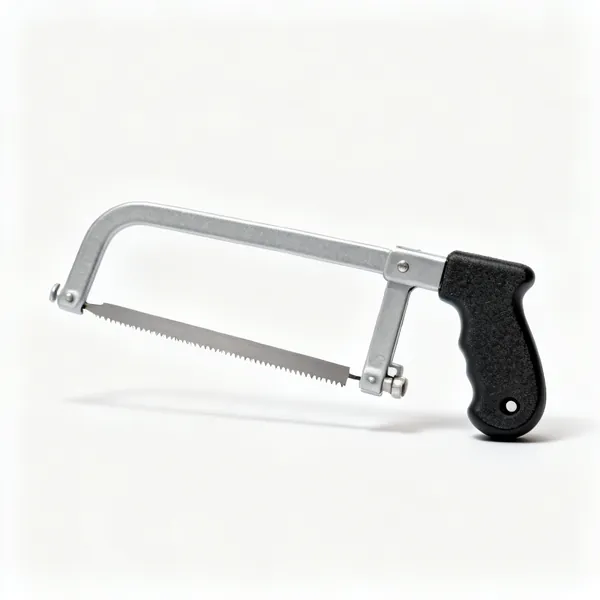 A mini hacksaw pad handle holding a single bare blade