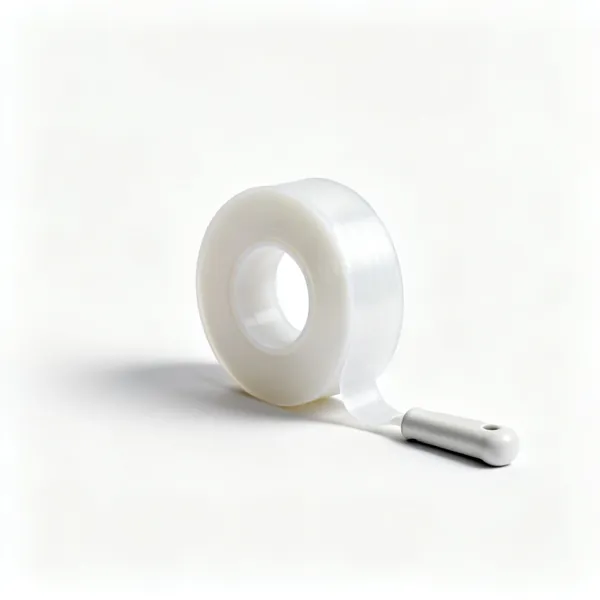 PTFE tape: A roll of white PTFE plumbers thread seal tape partly unwound