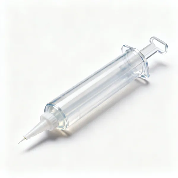 A cartridge tube of clear silicone sealant with a cut nozzle