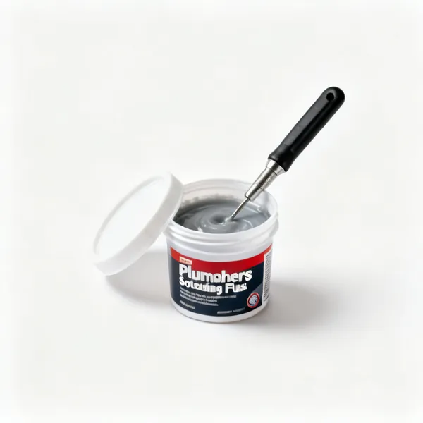 A small tub of plumbers soldering flux paste with the lid off
