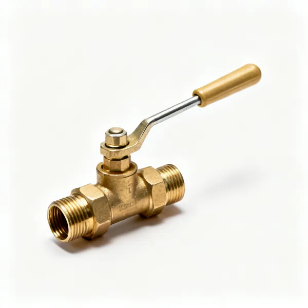 A pair of brass slotted screwdriver operated isolating valves with compression ends