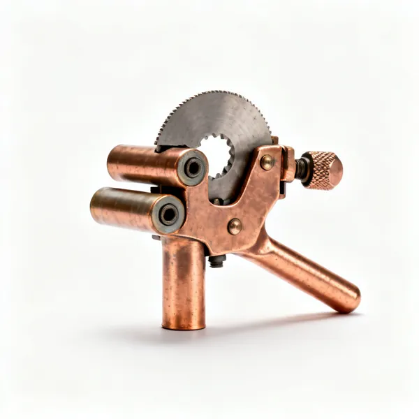 Wheel pipe cutter: A copper pipe cutter with a cutting wheel, two rollers and a knurled adjusting knob